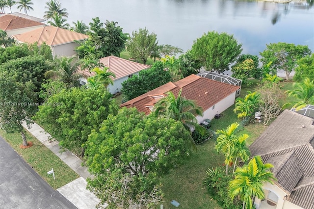 bird's eye view featuring a water view