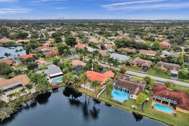 aerial view with a water view