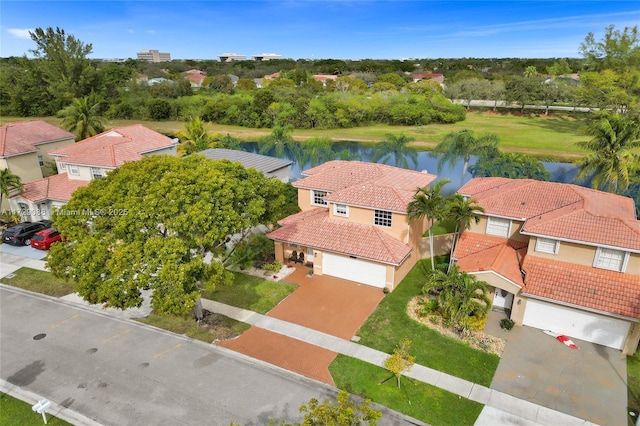 bird's eye view featuring a water view