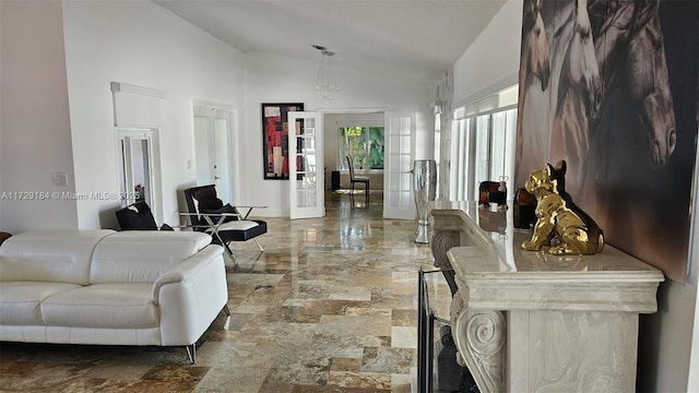 living room with vaulted ceiling