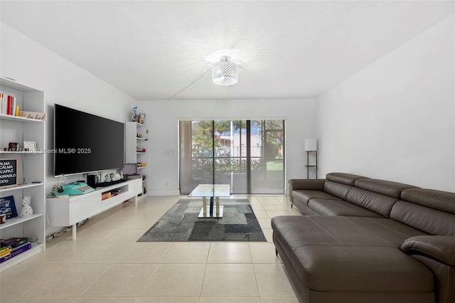 living room with light tile patterned floors