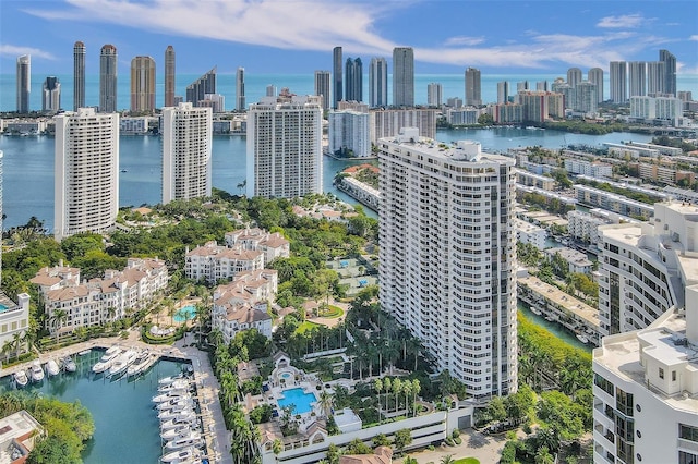 aerial view featuring a water view