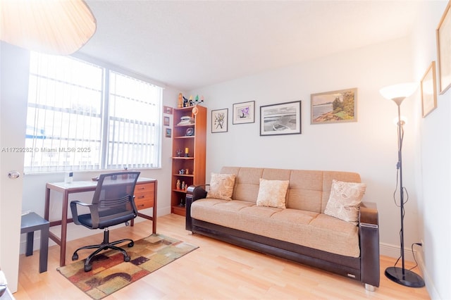 office area with light hardwood / wood-style flooring