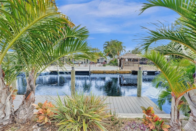 view of dock featuring a water view