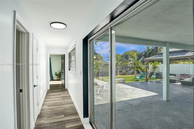 hall featuring a wealth of natural light and hardwood / wood-style floors