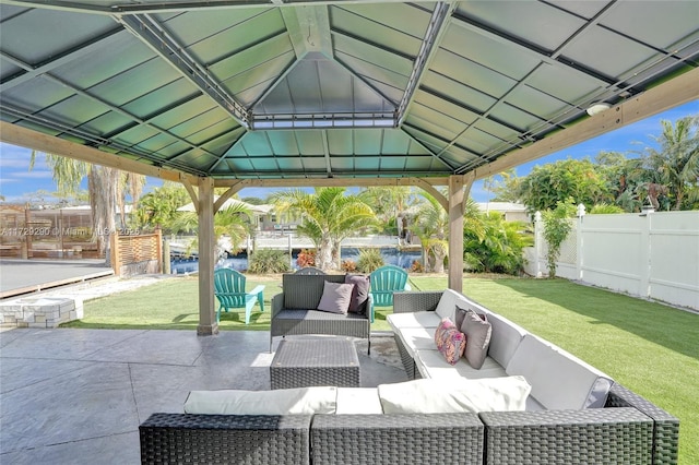 view of patio featuring a gazebo and outdoor lounge area