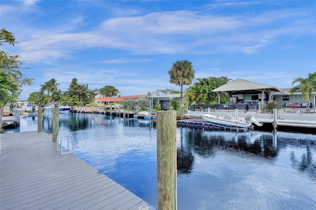 dock area featuring a water view