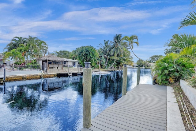 dock area with a water view