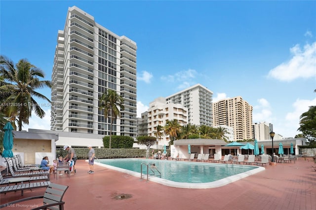 view of pool featuring a patio