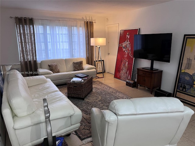 living room with light tile patterned floors