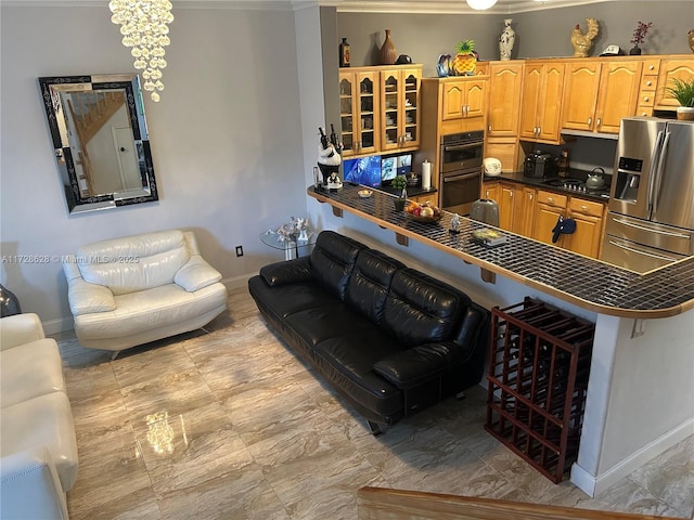 living room with an inviting chandelier