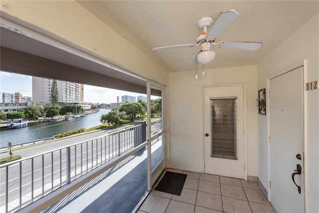 250 Layne Blvd Unit 312, Hallandale Beach, FL 33009 - balcony featuring a water view, a ceiling fan, and a city view