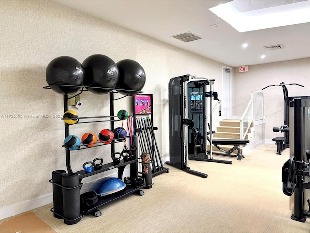 workout area featuring carpet