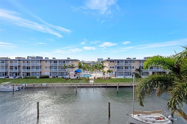 property view of water featuring a dock