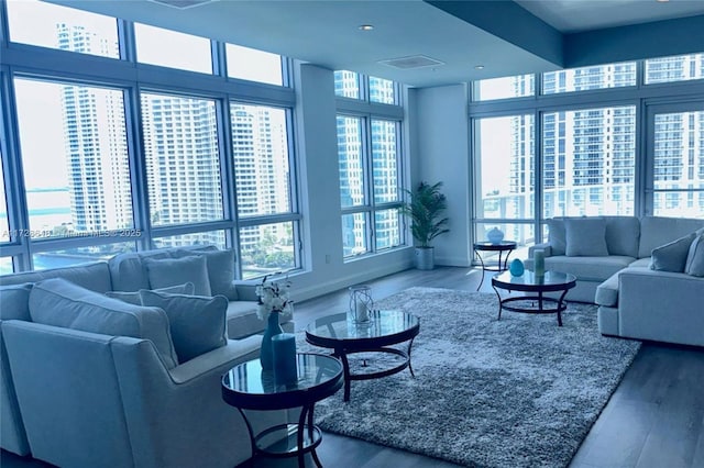 living room with hardwood / wood-style flooring