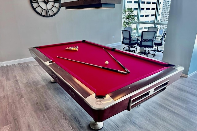 playroom featuring wood-type flooring and pool table