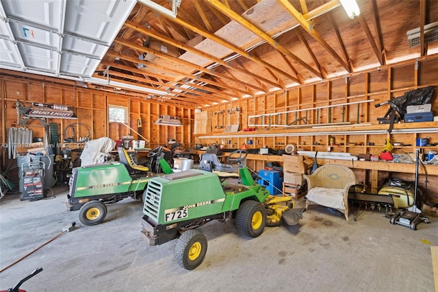 garage featuring a workshop area