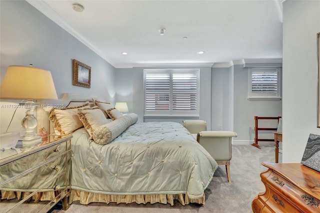 1033 NE 17th Way Unit 704, Fort Lauderdale, FL 33304 - bedroom featuring crown molding, light colored carpet, multiple windows, and recessed lighting