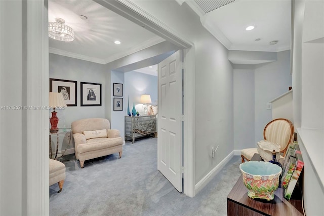1033 NE 17th Way Unit 704, Fort Lauderdale, FL 33304 - living area featuring light carpet, crown molding, and recessed lighting