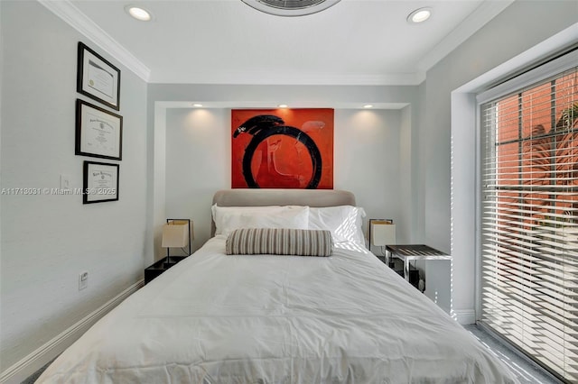 bedroom featuring ornamental molding