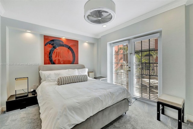 1033 NE 17th Way Unit 704, Fort Lauderdale, FL 33304 - carpeted bedroom featuring crown molding, access to outside, and french doors