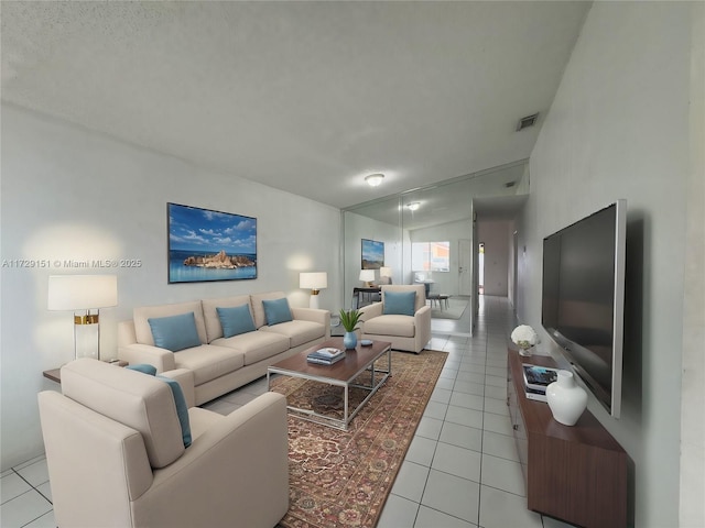 living room with light tile patterned floors