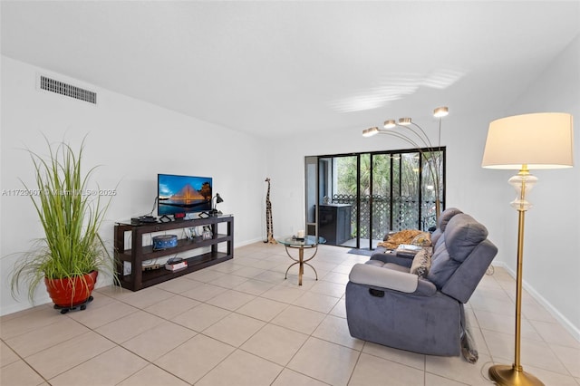 living room featuring light tile patterned floors