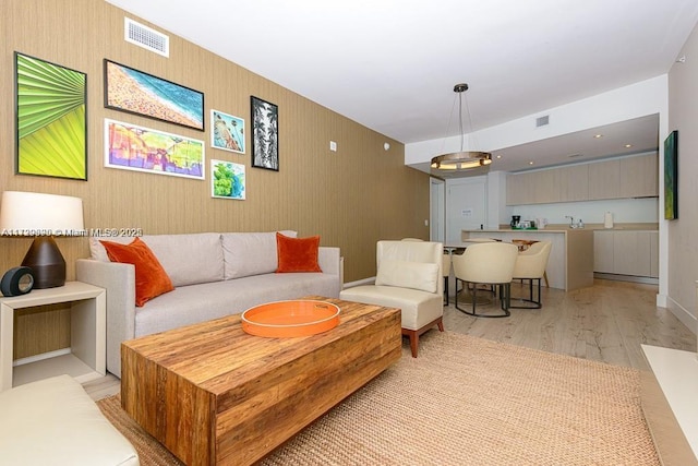 living room with light wood-type flooring