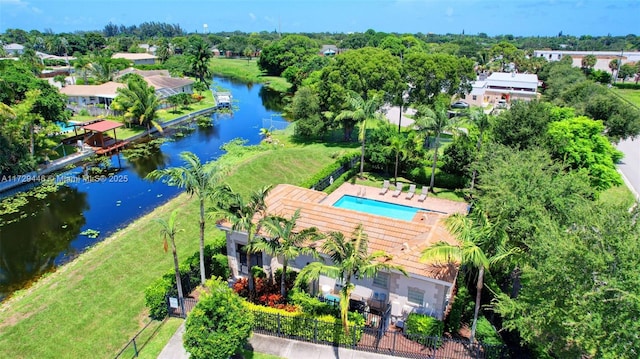 bird's eye view featuring a water view