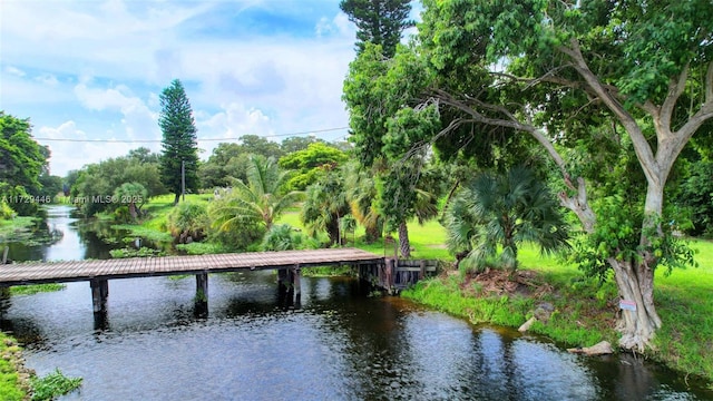 view of dock featuring a water view