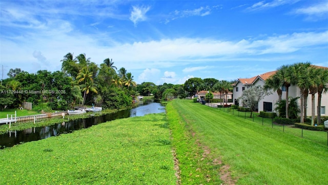 view of yard with a water view