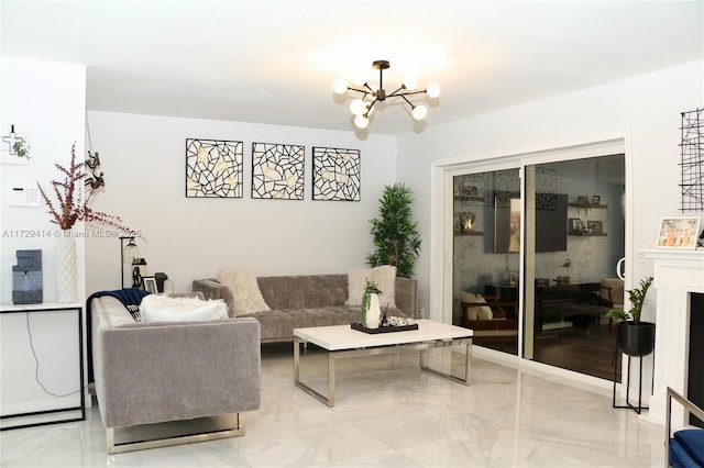 living room featuring a chandelier