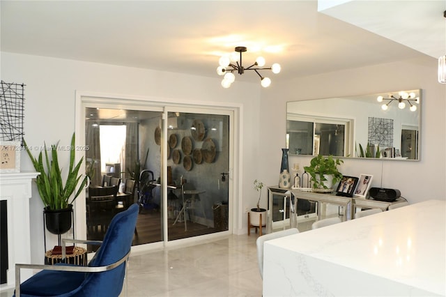 bathroom with an inviting chandelier