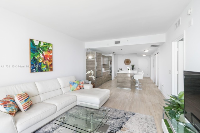 living room with light hardwood / wood-style floors