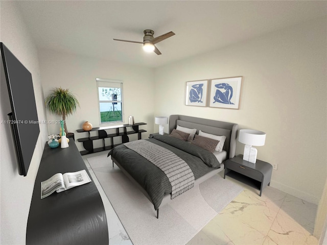 bedroom featuring ceiling fan