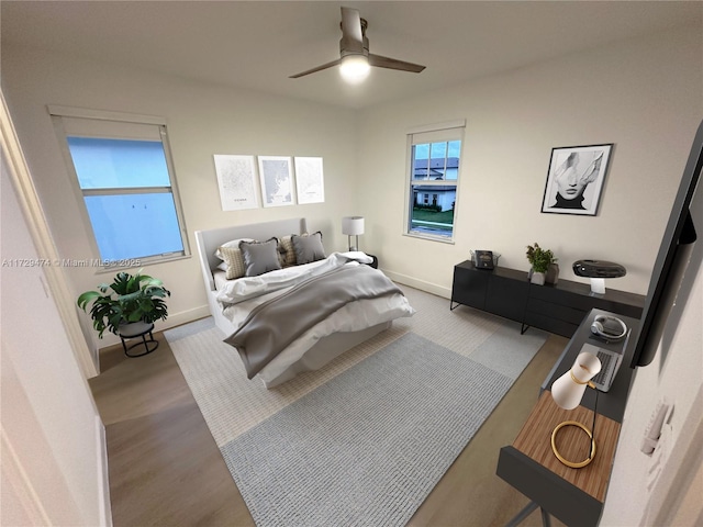 bedroom featuring ceiling fan