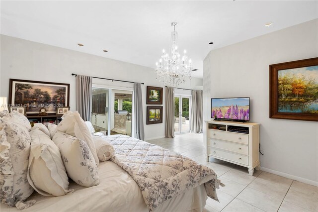 tiled bedroom featuring access to outside