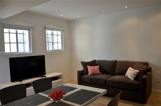 living room featuring light wood-type flooring