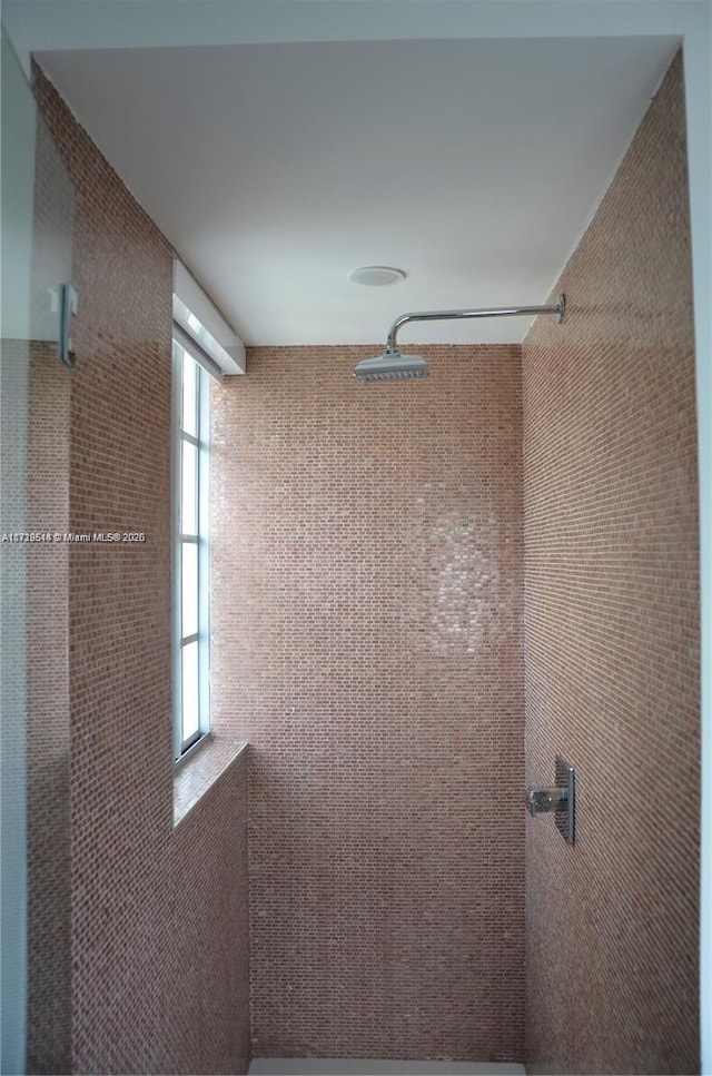 interior details featuring tiled shower