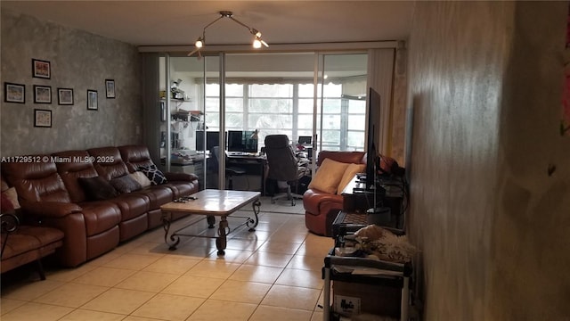 living room featuring light tile patterned floors