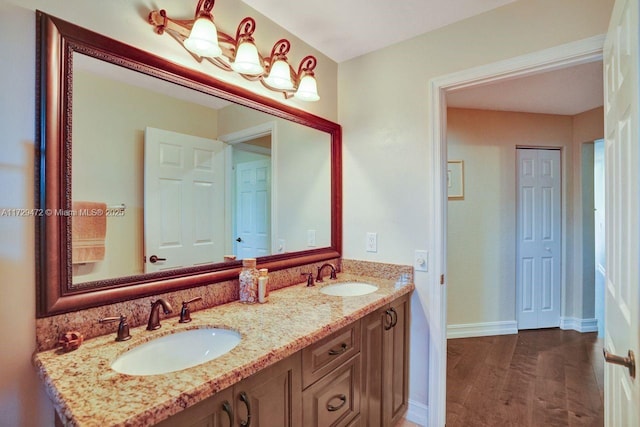 bathroom featuring wood-type flooring and vanity