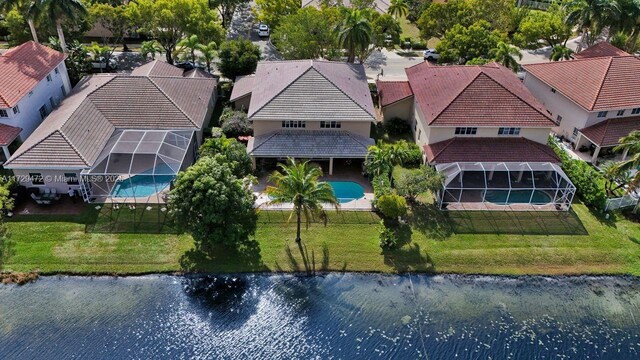 bird's eye view featuring a water view