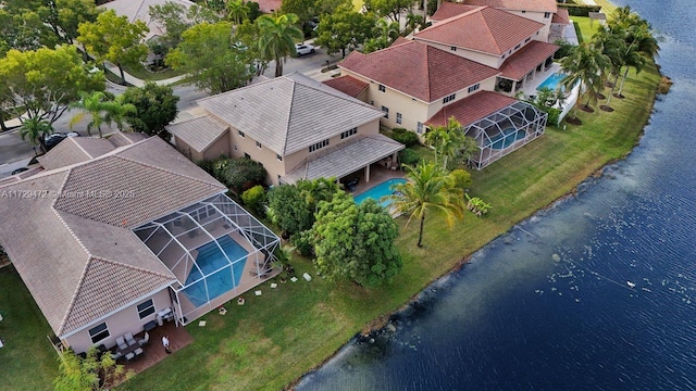 bird's eye view featuring a water view