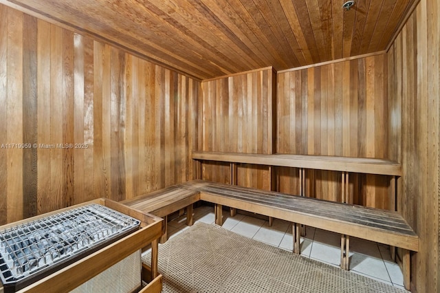 view of sauna featuring tile patterned floors