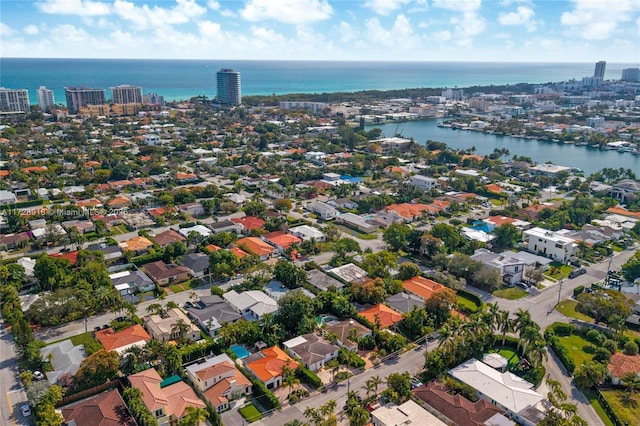 aerial view with a water view