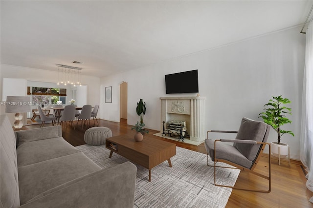 living room with hardwood / wood-style flooring