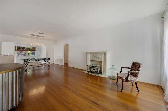 living area with hardwood / wood-style floors