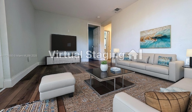 empty room with baseboards and dark wood-type flooring