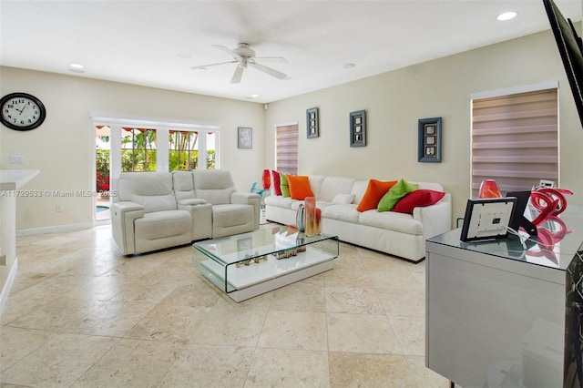 living room with ceiling fan