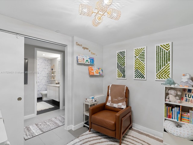 living area featuring light tile patterned floors